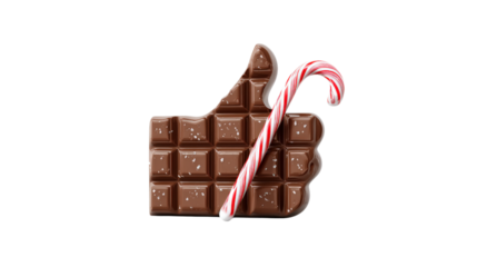 Thumbs Up Chocolate Bar with Candy Cane A Sweet Gesture of Approval on a Transparent Background Delight