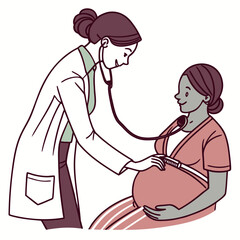 Doctor examining a pregnant woman with a stethoscope for prenatal care