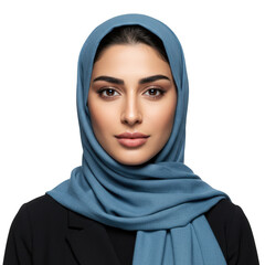 Naklejka premium Portrait of a woman wearing a hijab head covering isolated on transparent background