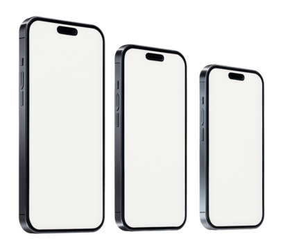 Set of smartphones with blank screens, front view, emphasizing user experience design.