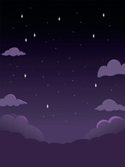 Purple night sky with twinkling stars and spooky clouds, perfect Halloween background for party invites, posters, or seasonal designs.