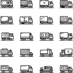 Moving Truck black Line Editable Icons set