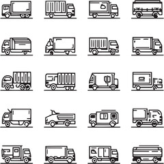 Moving Truck black Line Editable Icons set