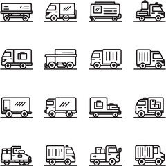 Moving Truck black Line Editable Icons set