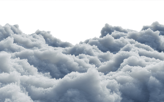 Abstract textured background of fluffy white clouds against a black sky on transparent background - Powered by Adobe