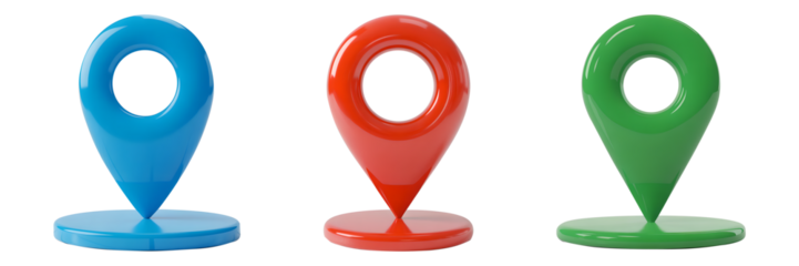 Colorful Location Pins Blue Red Green on White Background