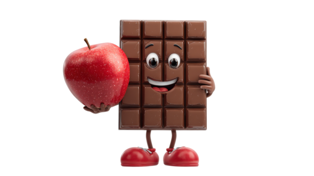 A Joyful Apple and Chocolate Bar Character Duo A Sweet and Playful Confectionery Scene with a Happy Vibe