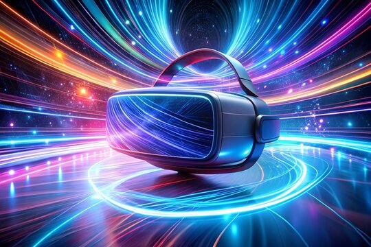 Photo of a futuristic VR headset with glowing light trails for virtual reality gaming
