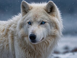 Obraz premium Blue-Eyed Arctic Wolf in Winter Landscape