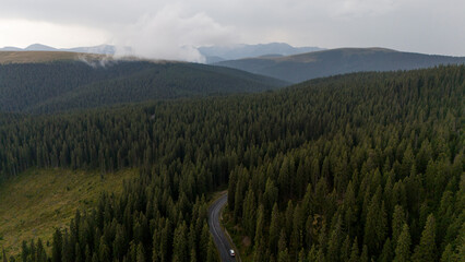Transalpina, Romania - August 16 2015: Transalpina twisty road shot on drone