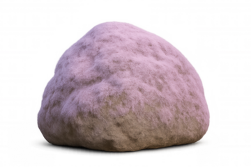 Surreal pink rock with fluffy texture glowing against transparent background, representing whimsical fantasy design element