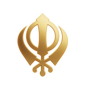 Golden Ik Onkar Sikh religious symbol with divine aura isolated on white background