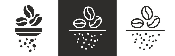 flat and linear set icons, grind coffee icon, coffee grinder, simple symbols on white and black background - editable stroke vector illustration