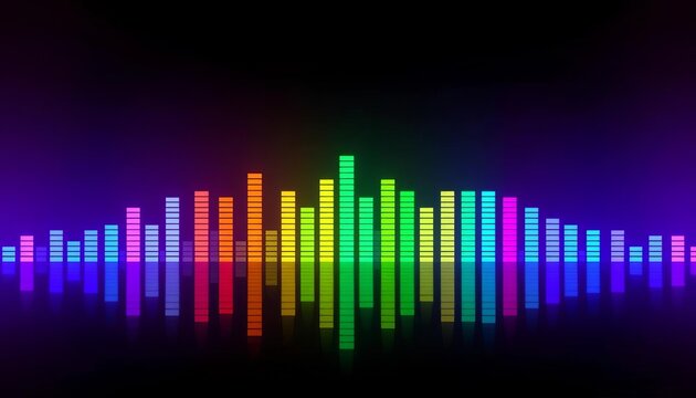 Abstract rainbow equalizer audio visualizer vibrant spectrum sound waves music frequency bars, technology, illustration