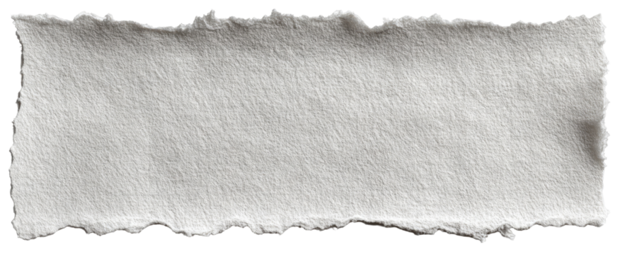 A ragged, light gray torn piece of paper