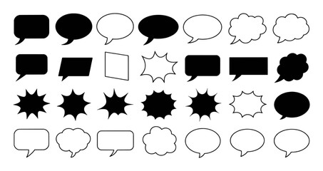 Diverse Collection of Speech Bubbles and Thought Clouds in Black and White
