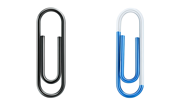Two paperclips, one black and one blue, in a side-by-side comparison