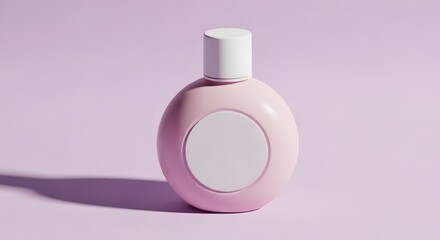 Round Pink Cosmetic Bottle Mockup with White Lid on Purple Background