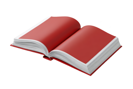 Open red book, pages spread, 3D render