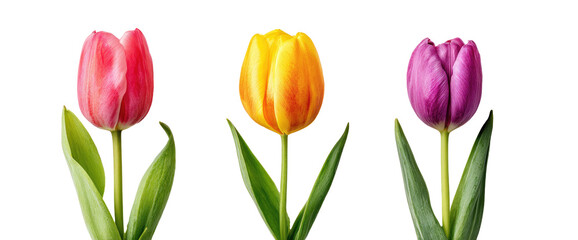 Three colorful tulips against a black background