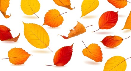 Falling Autumn Leaves Vibrant Red and Yellow Foliage on White Background