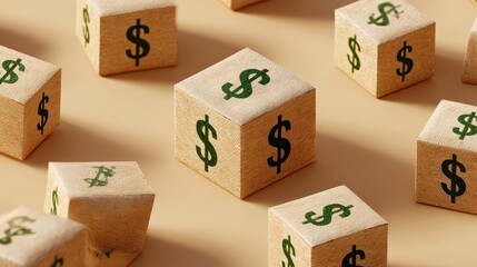 Fototapeta premium Seamless Texture of Shipping Boxes Featuring Dollar Signs on a Soft Background Surface