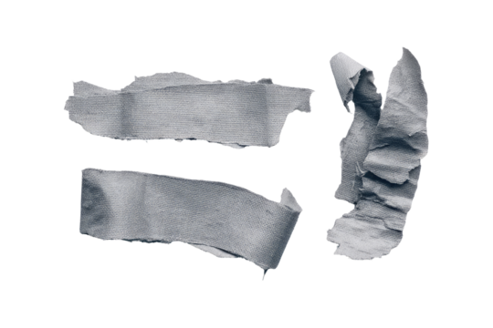 Gray crumpled paper strips, arranged in a loose, equal sign shape