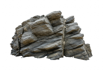 A layered rock formation isolated on transparent background