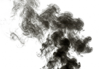 Black smoke swirling and isolated on transparent background
