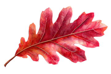 Detailed illustration of a vibrant autumn oak leaf