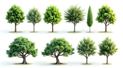 3D Beautiful Trees Isolated on white background.

