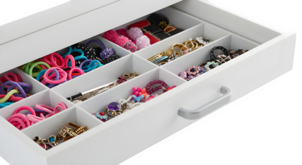 Drawer organizer with items isolated on white background.