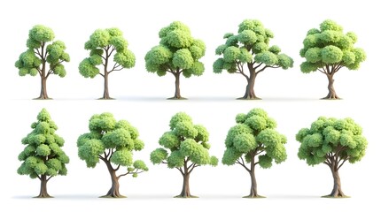 3D Beautiful Trees Isolated on white background.

