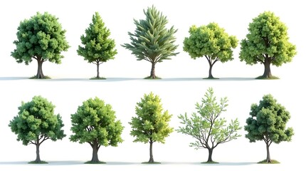 3D Beautiful Trees Isolated on white background.

