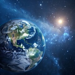 Obraz premium Earth from space with glowing lights and distant stars high resolution photo