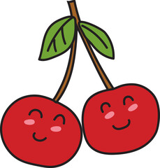 Cherries Cartoon in Cute Kawaii Hand-Drawn Doodle Style for Kids, Fun Clipart for Creative Projects and Learning Materials