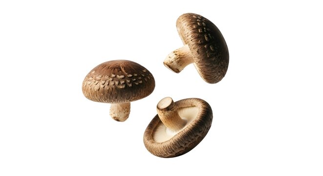 Fresh Shiitake mushrooms, a spermidine-rich superfood for cellular health and longevity, isolated on a white background.
