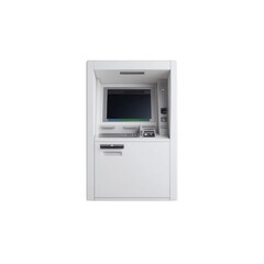 Modern White ATM Machine Isolated on Black Background