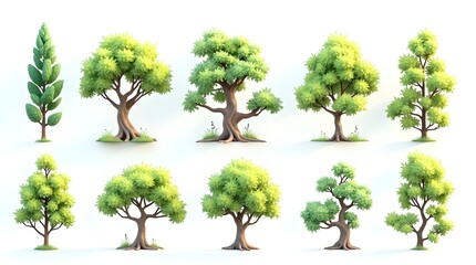 3D Beautiful Trees Isolated on white background.

