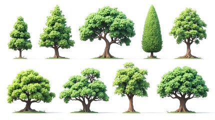 3D Beautiful Trees Isolated on white background.

