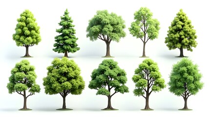 3D Beautiful Trees Isolated on white background.

