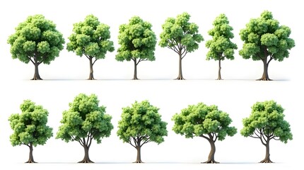 3D Beautiful Trees Isolated on white background.

