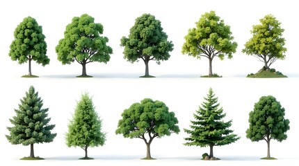 3D Beautiful Trees Isolated on white background.

