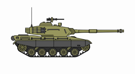 Olive Green Main Battle Tank with Long Barrel and Antenna.