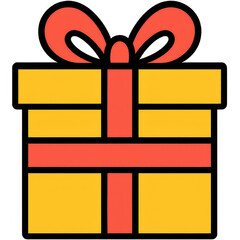 A yellow box with a red bow on top