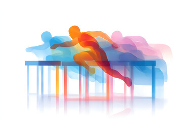 multicolored silhouettes of running athletes on a white background