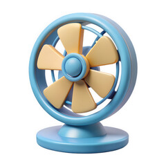 A cartoon blue fan with yellow blades isolated on transparent background