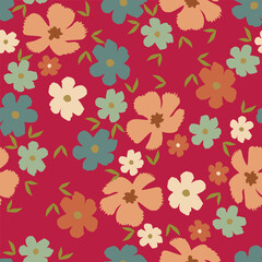 Hand drawn flowers. Seamless background with abstract cute flowers. Vector design ornament for paper; cover; fabric; interior decor; textile; fabric; wallpaper; surface design; label; packaging
