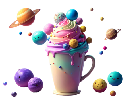 Cosmic Delights A Whimsical Mug of Ice Cream and Toast Planets in Space - Powered by Adobe