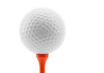 Golf ball on orange tee isolated on transparent background